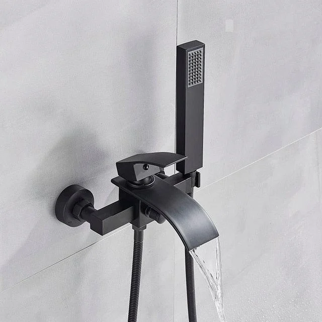 Wall Mount Waterfall Tub Spout With ABS Handshower Shower Tap -Bathlova