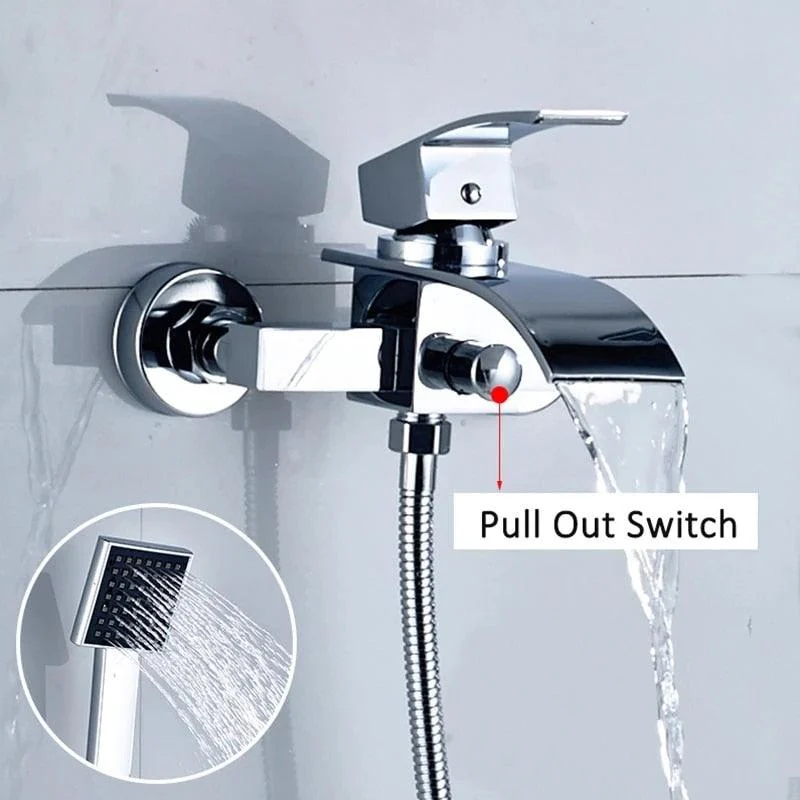 Wall Mount Waterfall Tub Spout With ABS Handshower Shower Tap -Bathlova