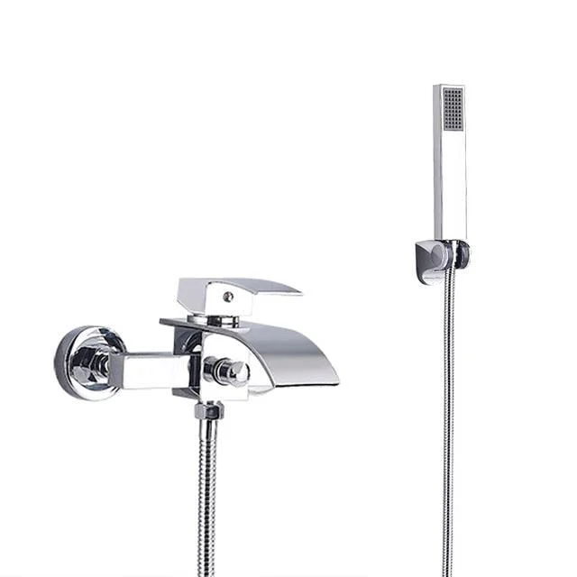 Wall Mount Waterfall Tub Spout With ABS Handshower Shower Tap -Bathlova