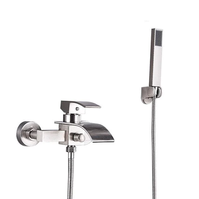 Wall Mount Waterfall Tub Spout With ABS Handshower Shower Tap -Bathlova