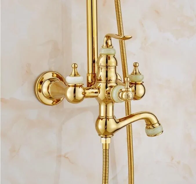 Wall Mounted 12" Golden Rainfall Shower & Handshower Tap -Bathlova