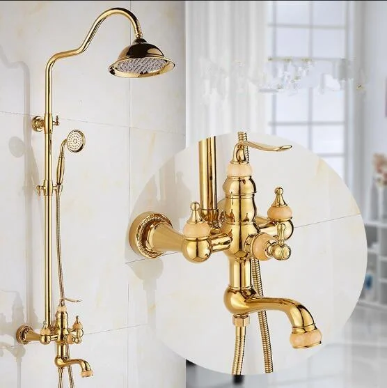 Wall Mounted 12" Golden Rainfall Shower & Handshower Tap -Bathlova