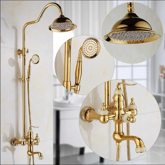 Wall Mounted 12" Golden Rainfall Shower & Handshower Tap -Bathlova