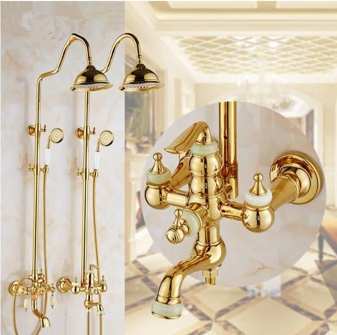 Wall Mounted 12" Golden Rainfall Shower & Handshower Tap -Bathlova