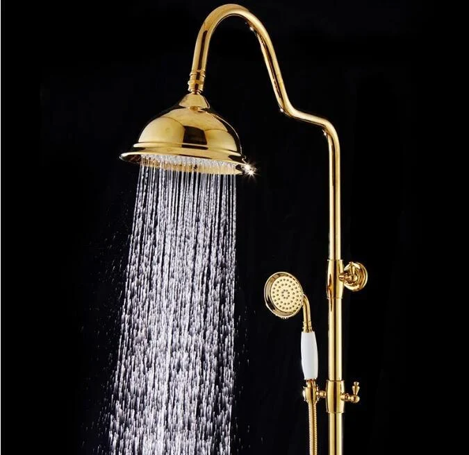 Wall Mounted 12" Golden Rainfall Shower & Handshower Tap -Bathlova