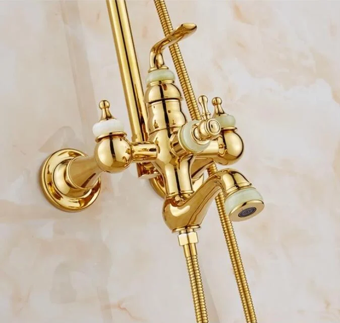 Wall Mounted 12" Golden Rainfall Shower & Handshower Tap -Bathlova