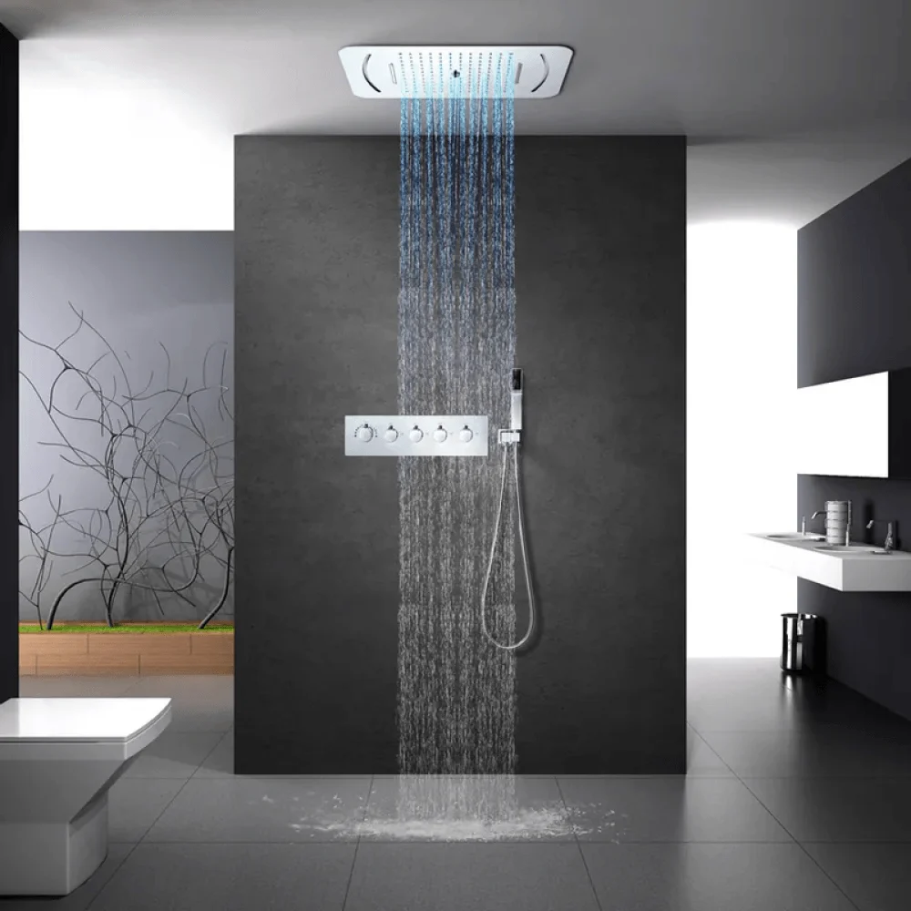 Wall-Mounted 23" Rainfall Shower System in Polished Chrome - 4 Function Thermostatic -Bathlova