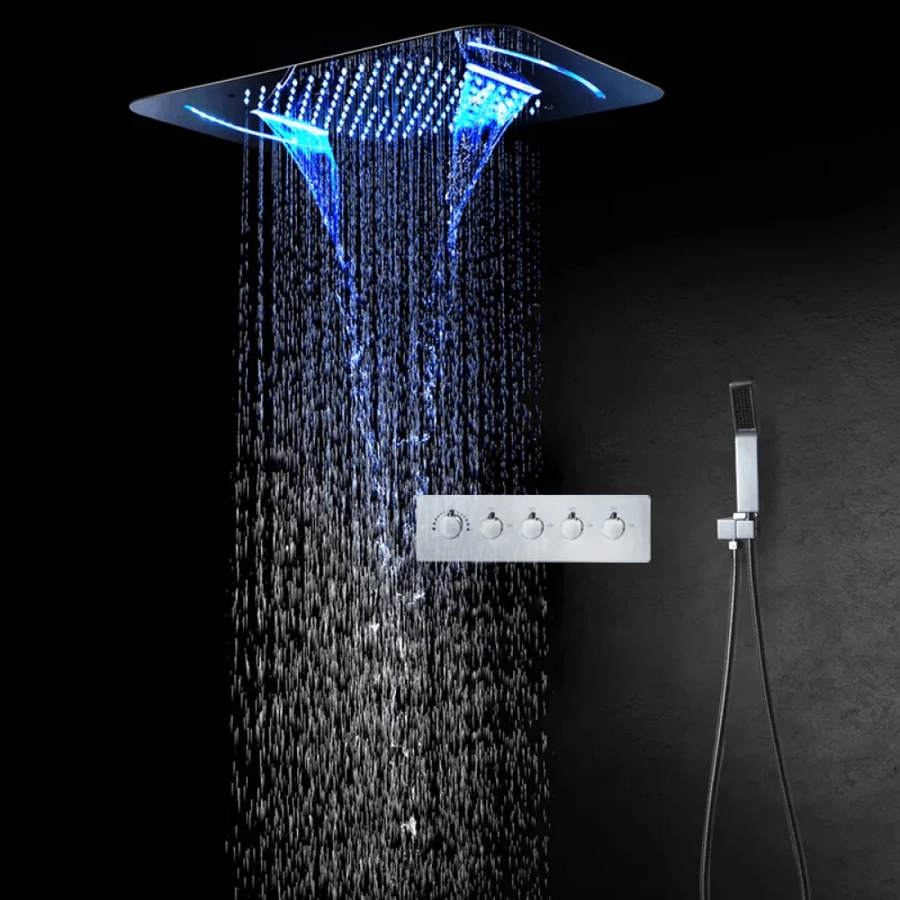 Wall-Mounted 23" Rainfall Shower System in Polished Chrome - 4 Function Thermostatic -Bathlova