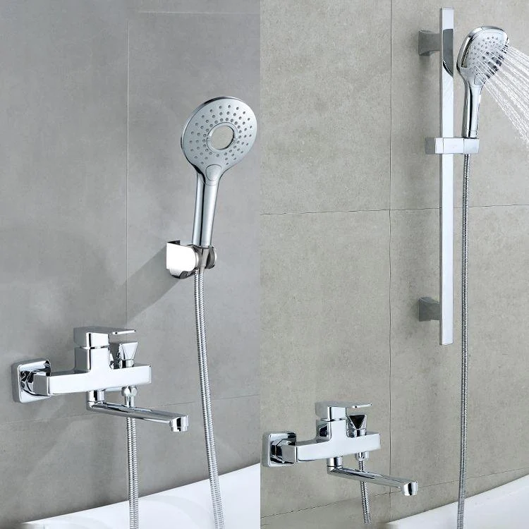 Wall Mounted Bath Tap Trim Chrome Polished Swivel Spout with Handshower -Bathlova