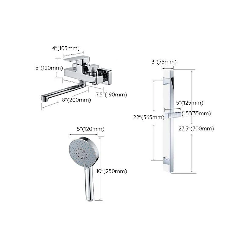 Wall Mounted Bath Tap Trim Chrome Polished Swivel Spout with Handshower -Bathlova