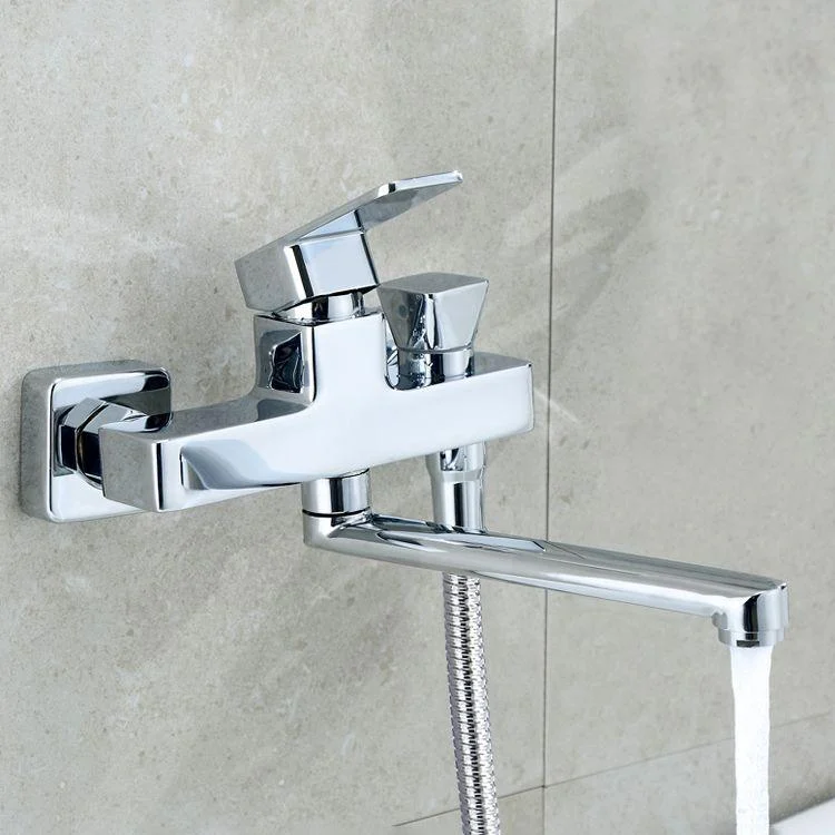 Wall Mounted Bath Tap Trim Chrome Polished Swivel Spout with Handshower -Bathlova