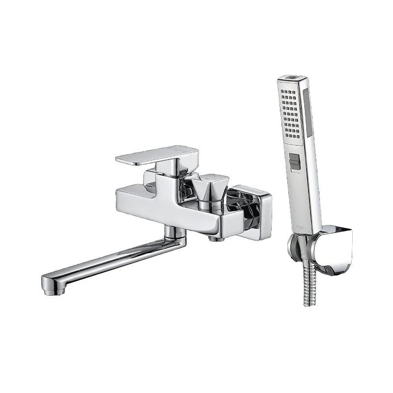 Wall Mounted Bath Tap Trim Chrome Polished Swivel Spout with Handshower -Bathlova