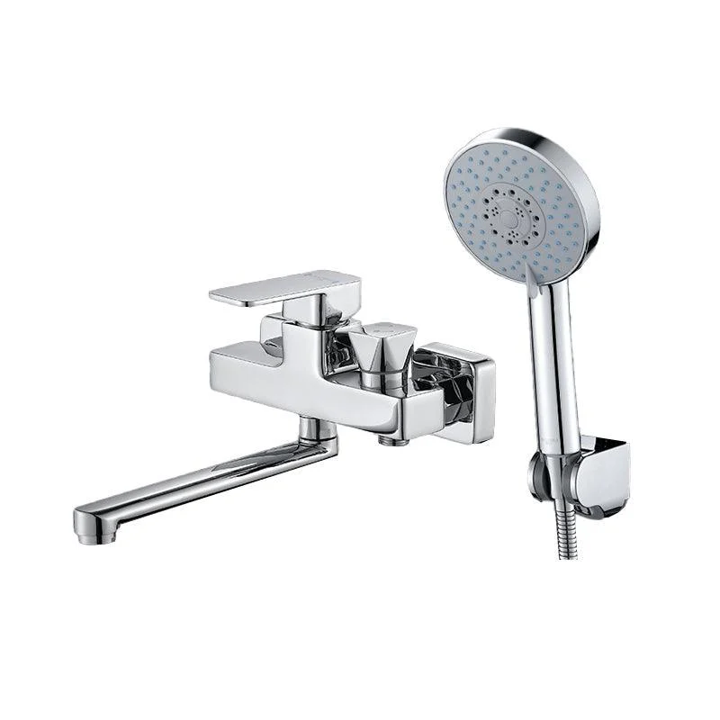 Wall Mounted Bath Tap Trim Chrome Polished Swivel Spout with Handshower -Bathlova