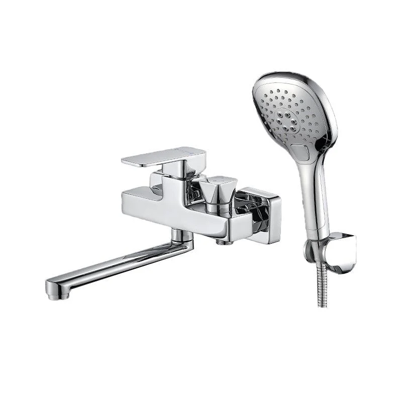 Wall Mounted Bath Tap Trim Chrome Polished Swivel Spout with Handshower -Bathlova