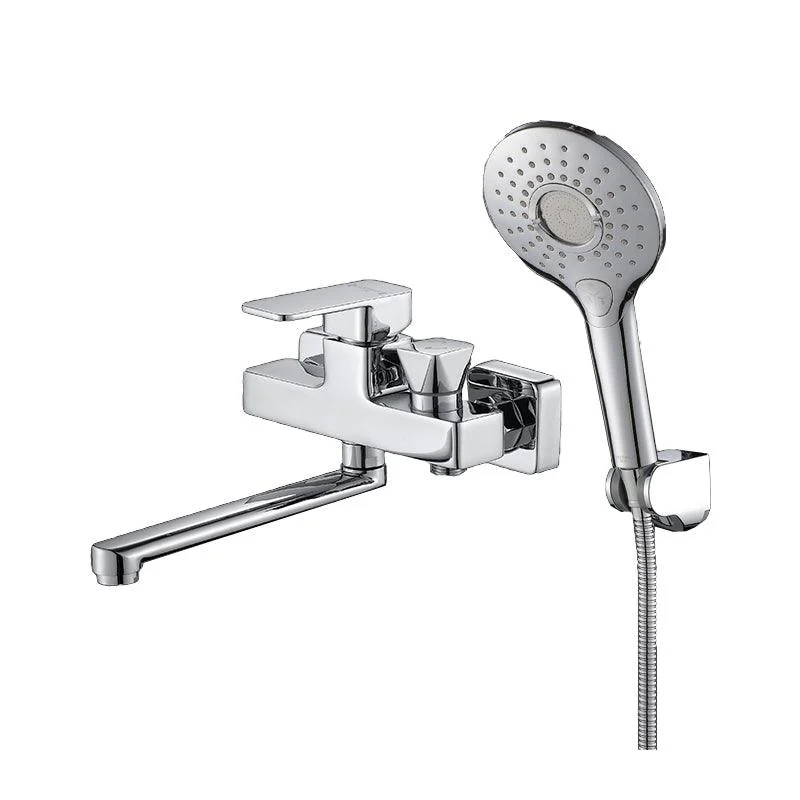 Wall Mounted Bath Tap Trim Chrome Polished Swivel Spout with Handshower -Bathlova