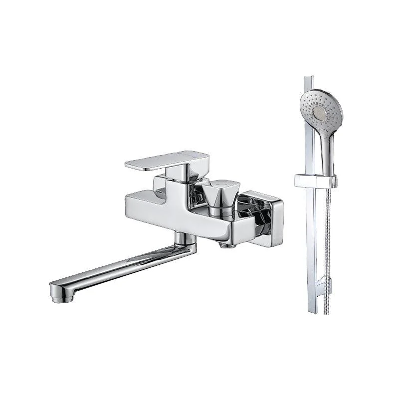 Wall Mounted Bath Tap Trim Chrome Polished Swivel Spout with Handshower -Bathlova