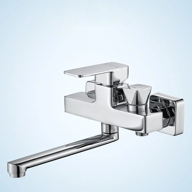 Wall Mounted Bath Tap Trim Chrome Polished Swivel Spout with Handshower -Bathlova