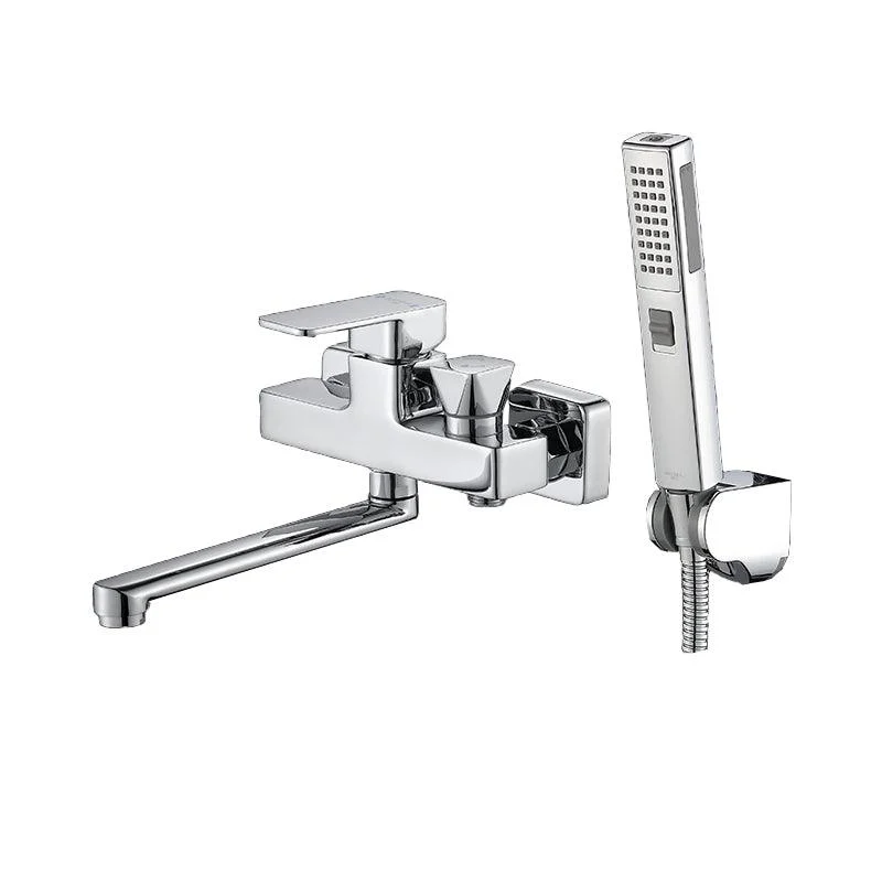 Wall Mounted Bath Tap Trim Chrome Polished Swivel Spout with Handshower -Bathlova