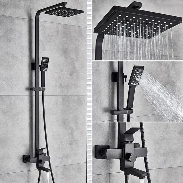 Wall Mounted Bathroom Tap Matte Black Rain Shower Bath Tap -Bathlova