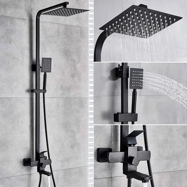 Wall Mounted Bathroom Tap Matte Black Rain Shower Bath Tap -Bathlova