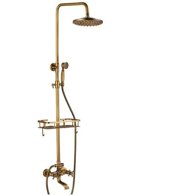 Wall Mounted Bathtub Shower Set Tap Double Handle with Commodity Shelf -Bathlova