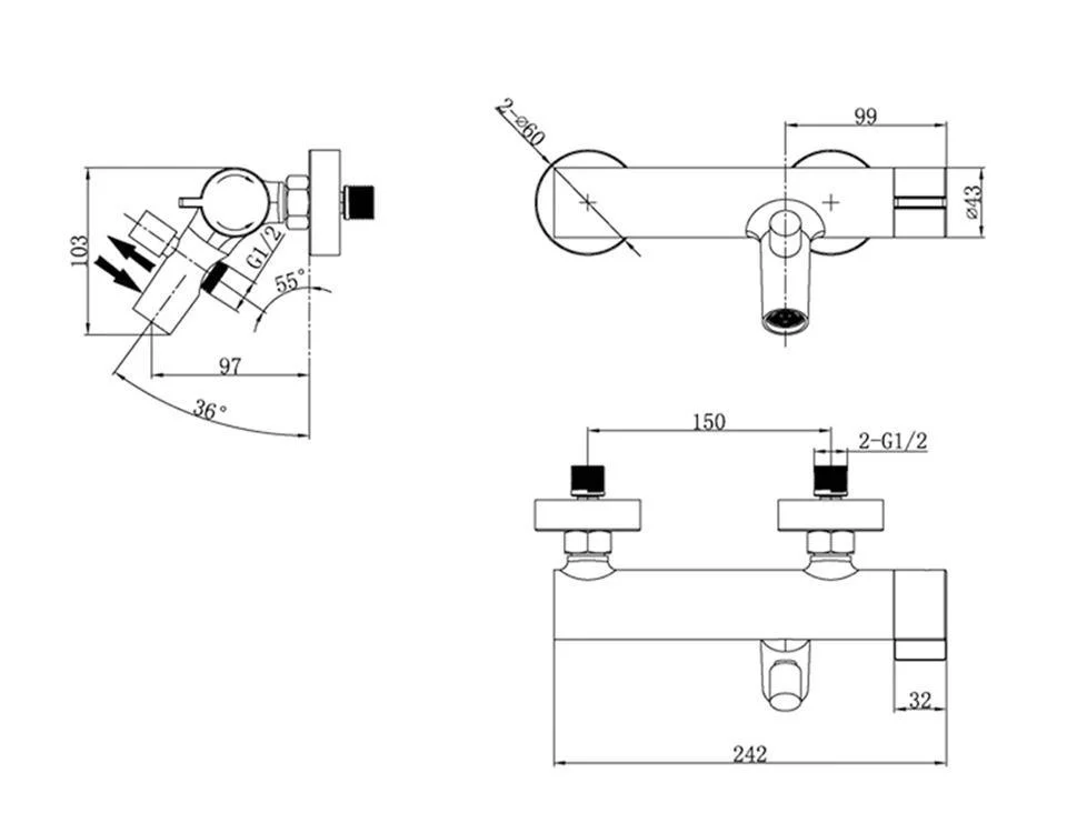 Wall Mounted Bathtub Water Mixing Tap Valve -Bathlova