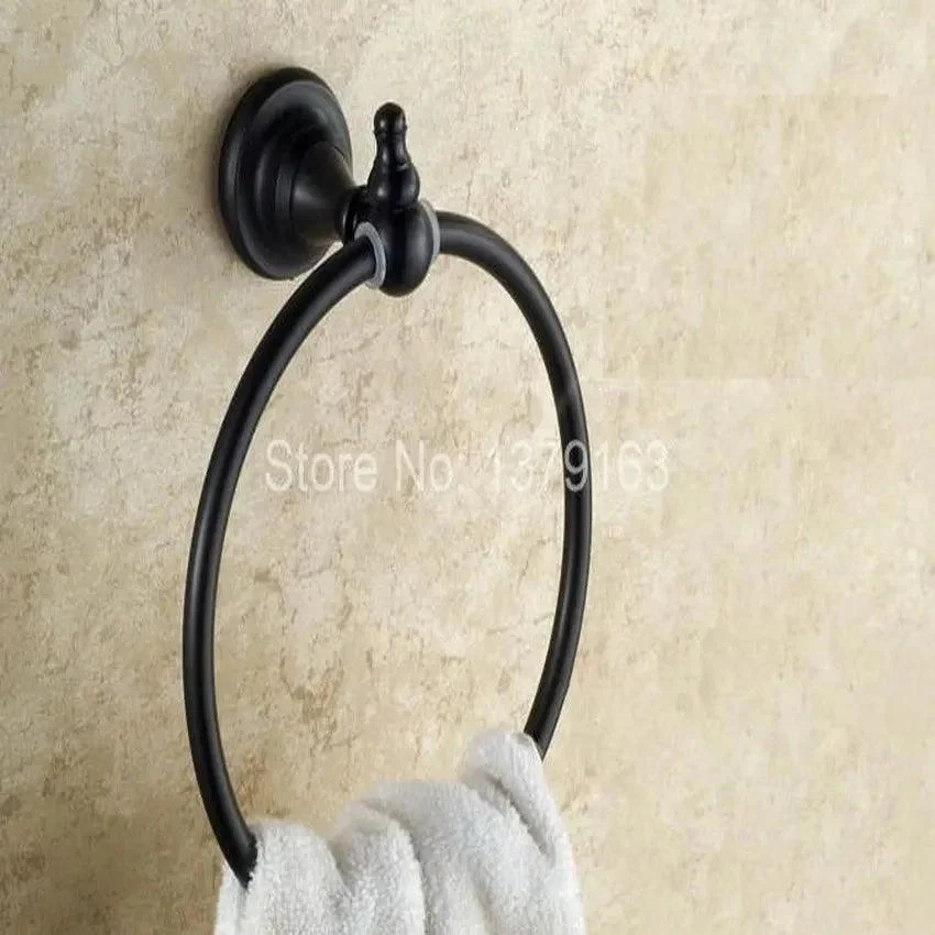 Wall Mounted Black Oil Rubbed Bronze Brass Round Circle Towel Ring -Bathlova