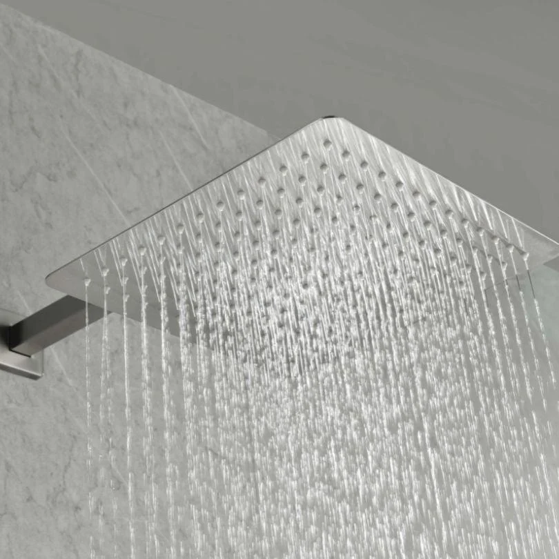 Wall Mounted Brushed Nickel Shower System with 12" Rain Shower Head, Hand Shower and Handles -Bathlova