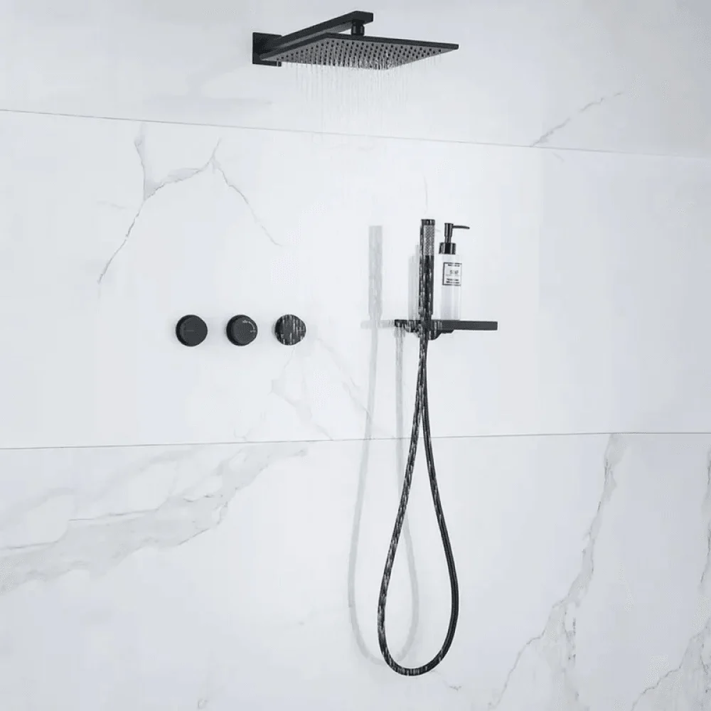 Wall-Mounted Double Functions Shower System with Standard Valve in Black -Bathlova