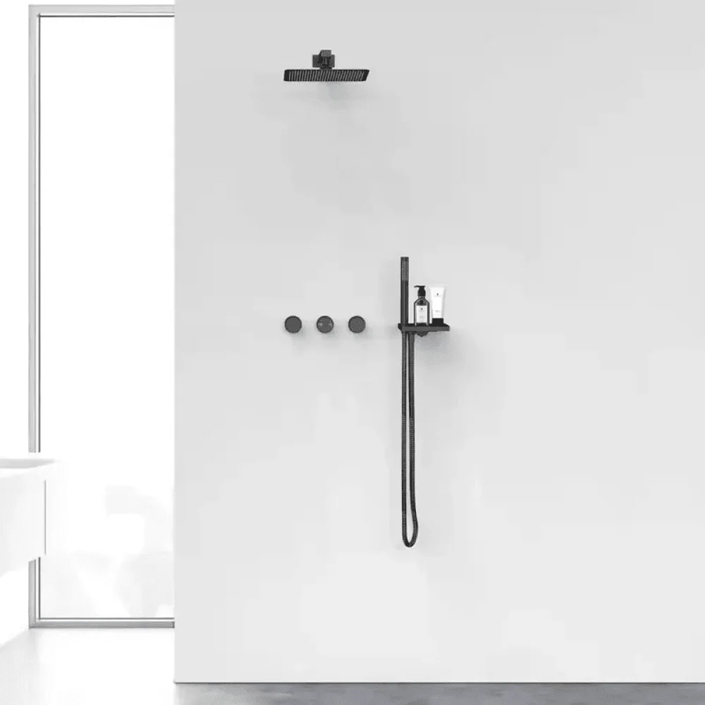 Wall-Mounted Double Functions Shower System with Standard Valve in Black -Bathlova