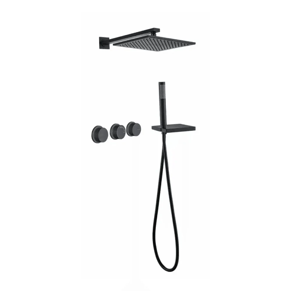 Wall-Mounted Double Functions Shower System with Standard Valve in Black -Bathlova