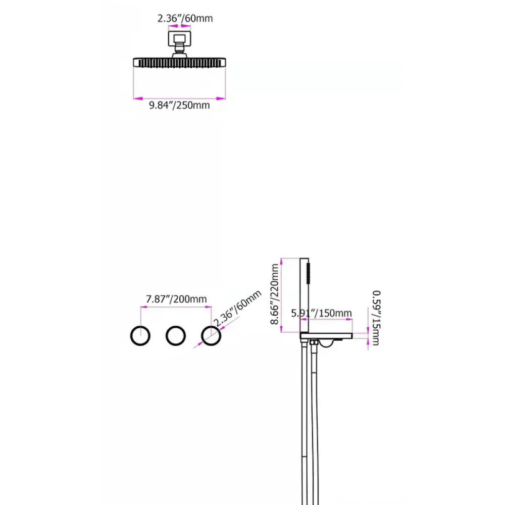 Wall-Mounted Double Functions Shower System with Standard Valve in Black -Bathlova