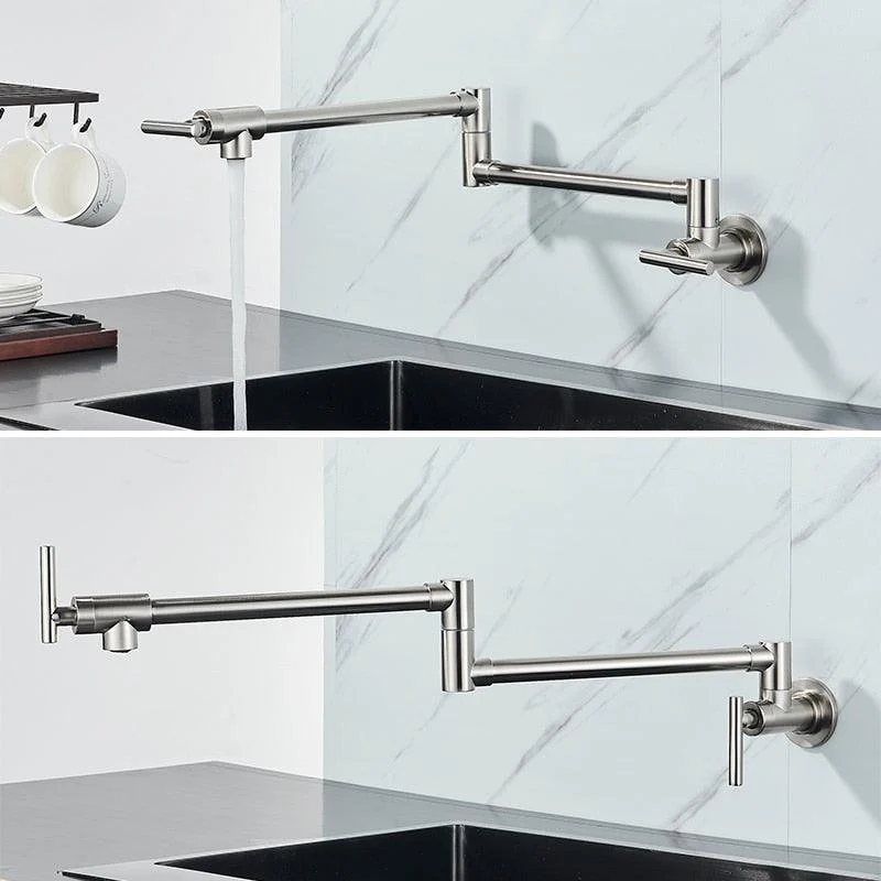 Wall Mounted Double Spout Kitchen Tap Extendable Arm With Filter -Bathlova