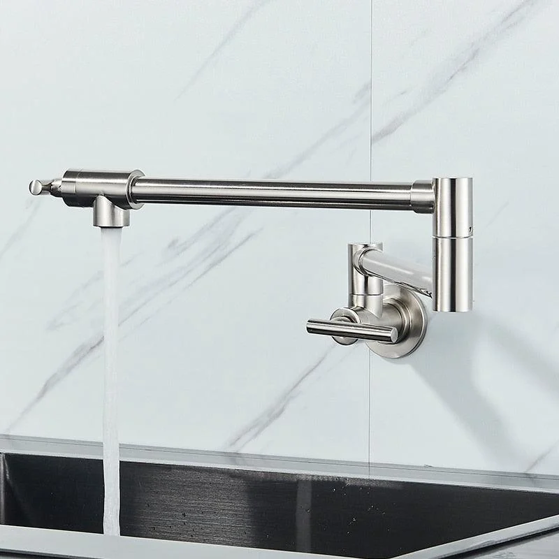 Wall Mounted Double Spout Kitchen Tap Extendable Arm With Filter -Bathlova