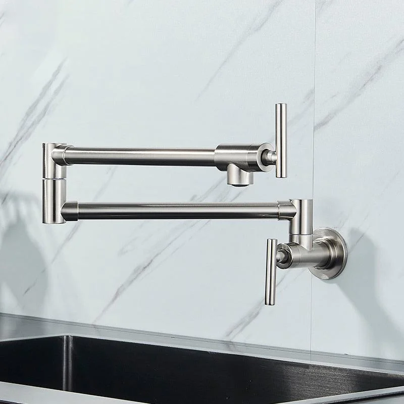 Wall Mounted Double Spout Kitchen Tap Extendable Arm With Filter -Bathlova