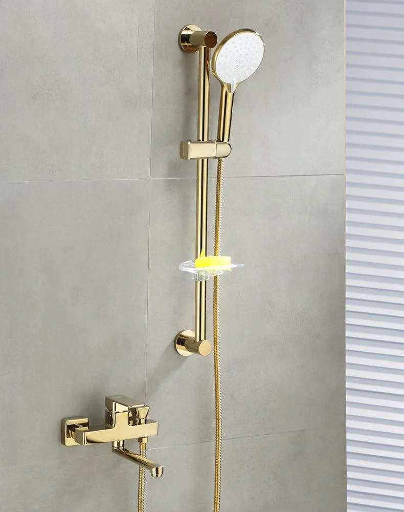 Wall Mounted Gold Bathtub Tap Swivel Spout Lever Handle with Hand Shower -Bathlova