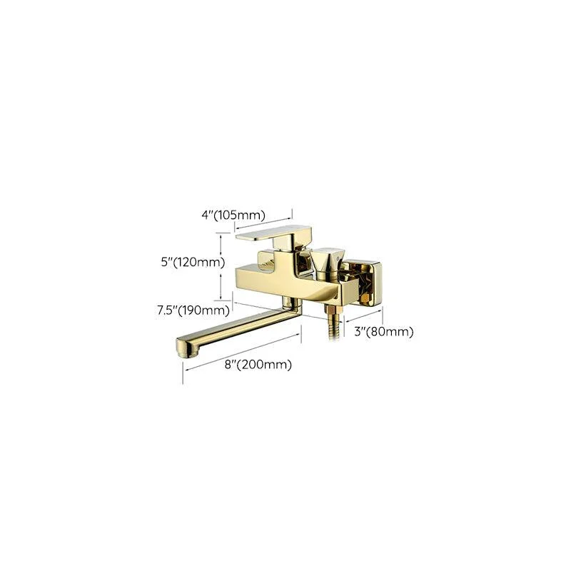 Wall Mounted Gold Bathtub Tap Swivel Spout Lever Handle with Hand Shower -Bathlova