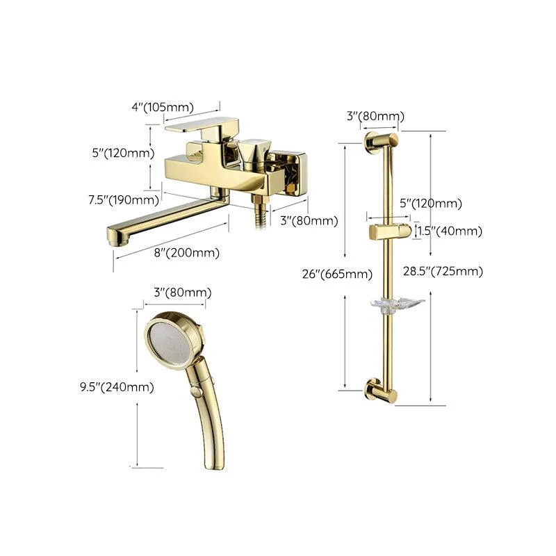 Wall Mounted Gold Bathtub Tap Swivel Spout Lever Handle with Hand Shower -Bathlova