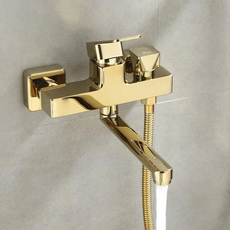 Wall Mounted Gold Bathtub Tap Swivel Spout Lever Handle with Hand Shower -Bathlova