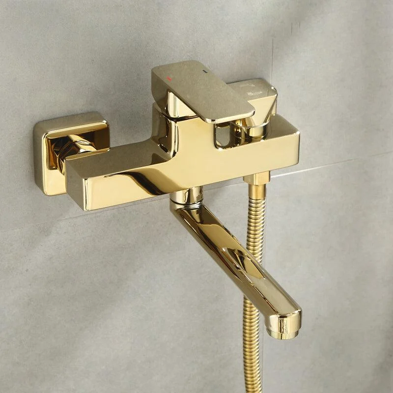 Wall Mounted Gold Bathtub Tap Swivel Spout Lever Handle with Hand Shower -Bathlova