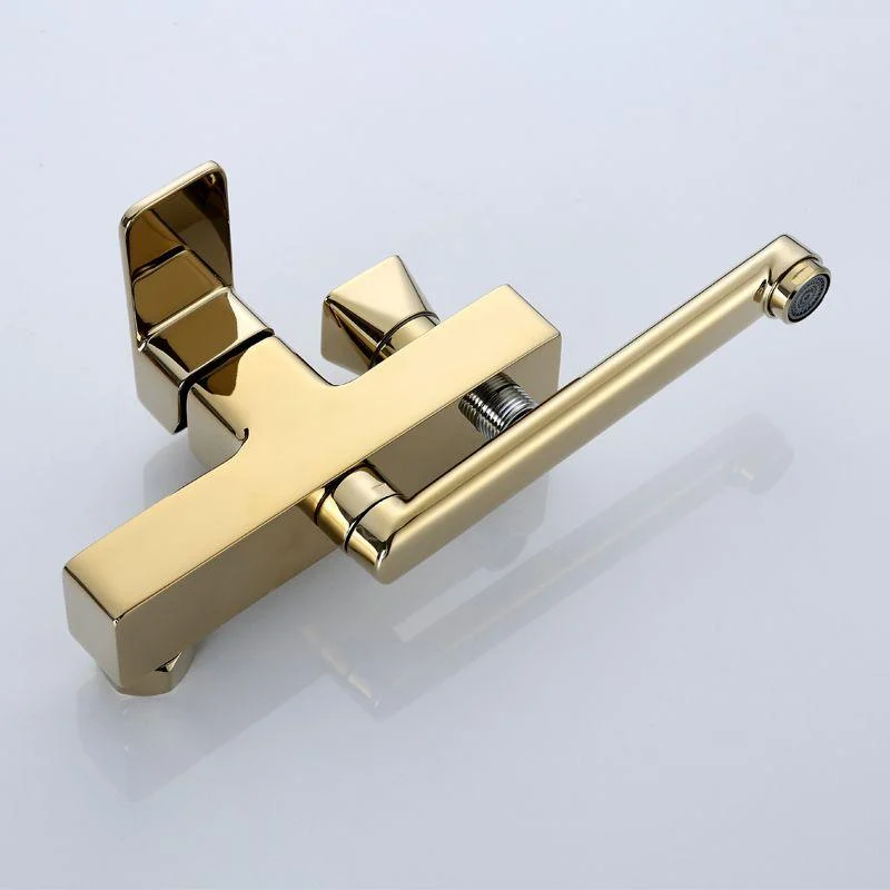 Wall Mounted Gold Bathtub Tap Swivel Spout Lever Handle with Hand Shower -Bathlova