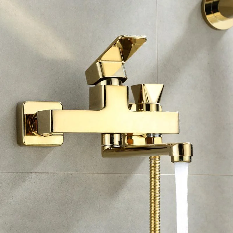 Wall Mounted Gold Bathtub Tap Swivel Spout Lever Handle with Hand Shower -Bathlova