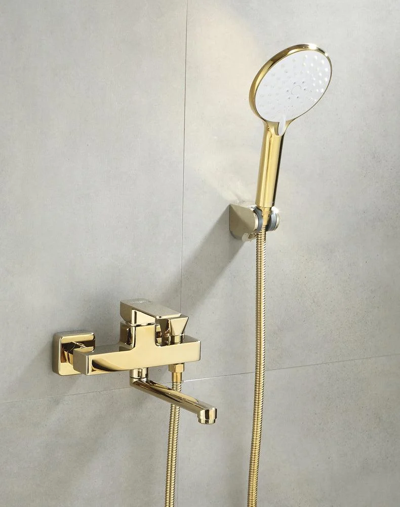 Wall Mounted Gold Bathtub Tap Swivel Spout Lever Handle with Hand Shower -Bathlova