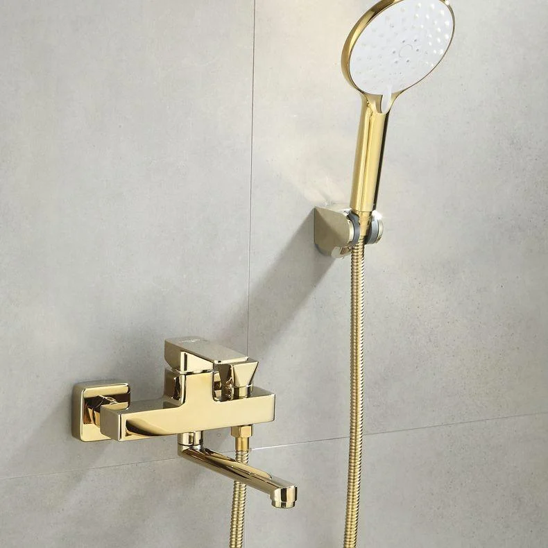 Wall Mounted Gold Bathtub Tap Swivel Spout Lever Handle with Hand Shower -Bathlova