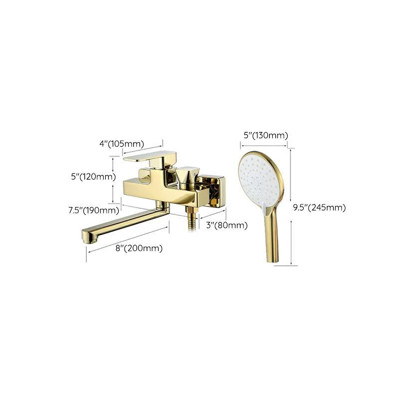 Wall Mounted Gold Bathtub Tap Swivel Spout Lever Handle with Hand Shower -Bathlova