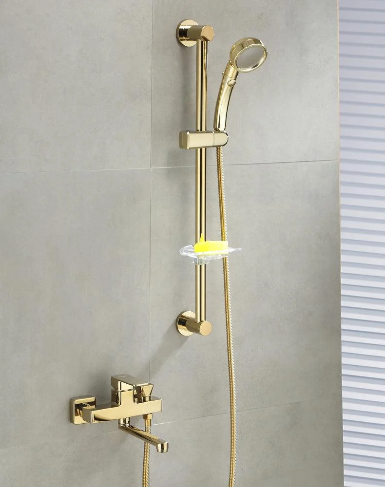 Wall Mounted Gold Bathtub Tap Swivel Spout Lever Handle with Hand Shower -Bathlova