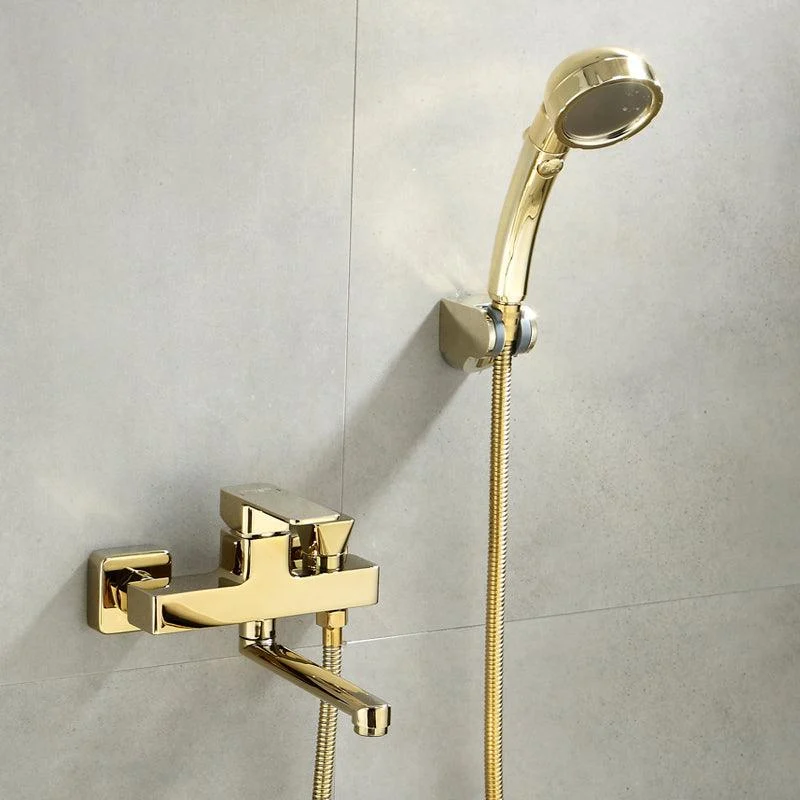 Wall Mounted Gold Bathtub Tap Swivel Spout Lever Handle with Hand Shower -Bathlova