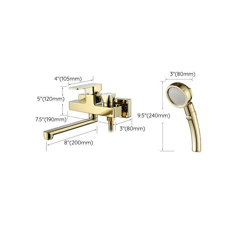 Wall Mounted Gold Bathtub Tap Swivel Spout Lever Handle with Hand Shower -Bathlova