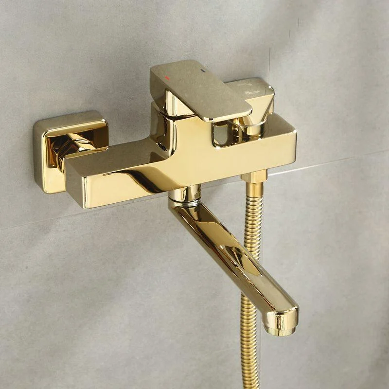 Wall Mounted Gold Bathtub Tap Swivel Spout Lever Handle with Hand Shower -Bathlova