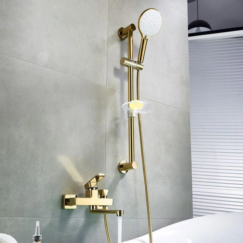 Wall Mounted Gold Bathtub Tap Swivel Spout Lever Handle with Hand Shower -Bathlova